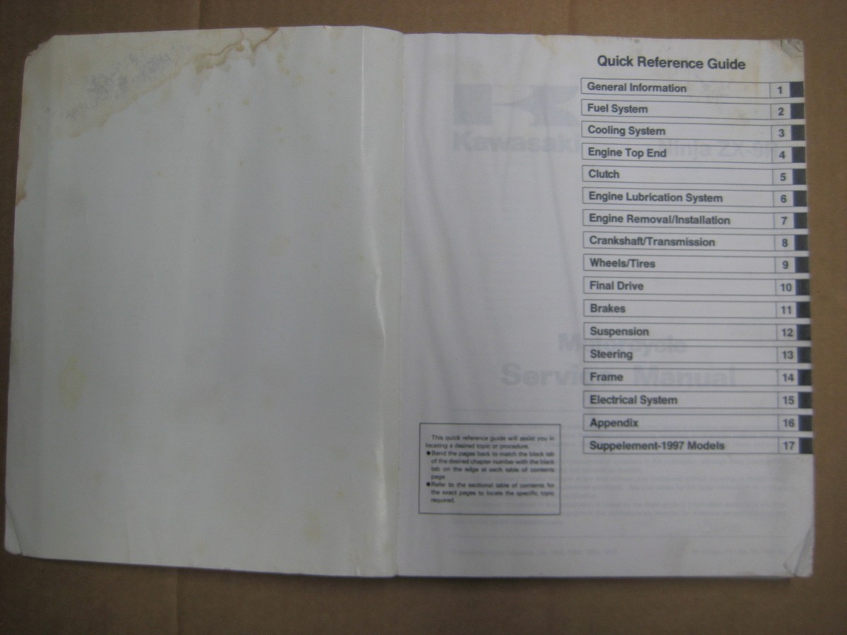 OEM Kawasaki 1994-97 ZX-9R Ninja Service Manual (Ch 1-7) 99924