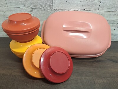 VTG Tupperware 1273 Dusty Rose 3pc Vegetable Rice Steamer, 2 Serve Seal W Lids  