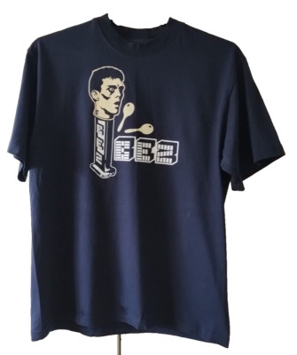 T-Shirt Pez Dispenser Bez Hanes groß blau Happy Mondays Grafik 80er 90er Musik