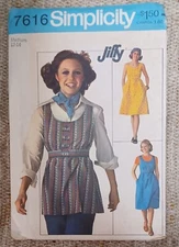 1976 Simplicity Sewing Pattern 7616 Jiffy Dress Jumper Top Misses 12-14 Uncut