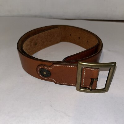 Vintage Eddie Bauer Medium Width Leather Belt Rectangular Brass Buckle Medium Vintage Eddie Bauer Italian Brown Leather Belt Brass Buckle  main image 2