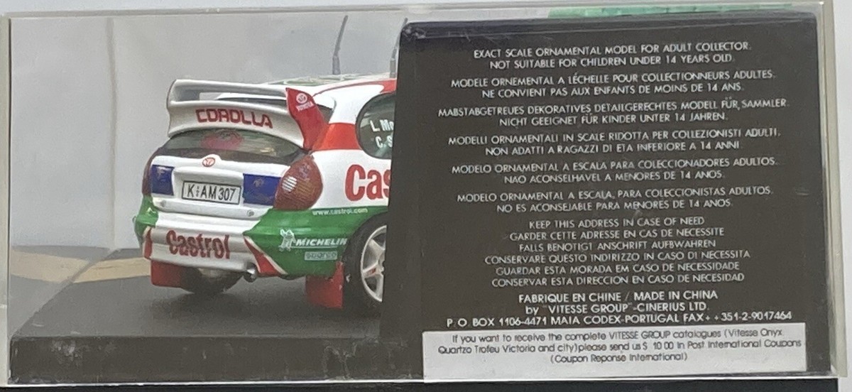 Voiture Miniature 1/43 Toyota Corolla WRC Monte Carlo 1998 VITESSE Ref V98063
