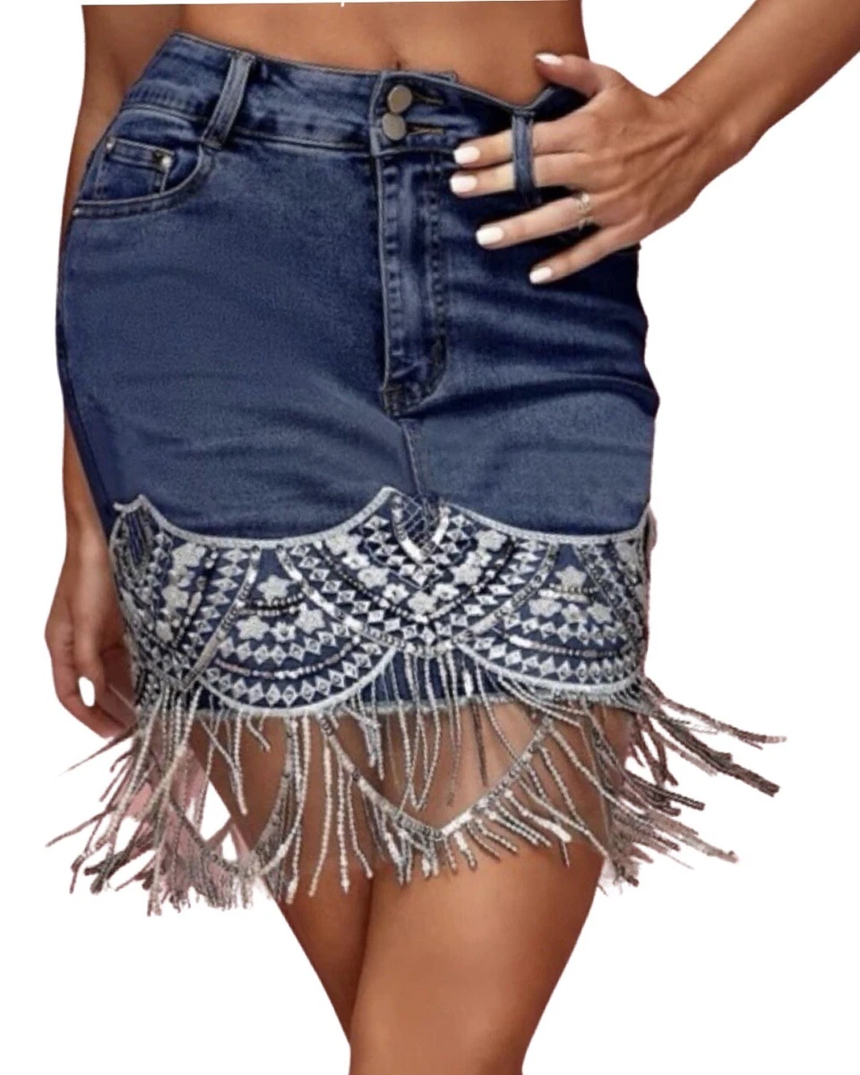 Denim Jean Skirt High Waist UK Size 10 eBay