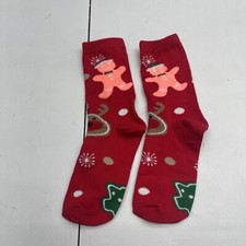 Women  s Red Christmas Printed Crew Socks Size OS