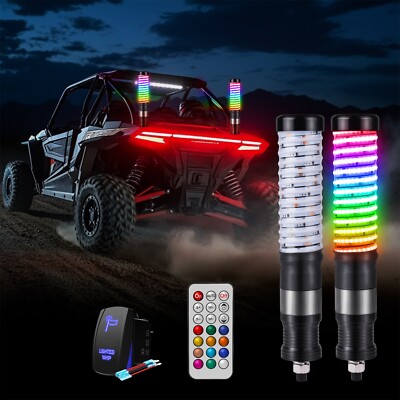 2pcs 1FT Fat Whip Lights COB LED RGB Chasing Spiral Antenna for Can-Am ATV UTV