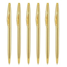 6 Pieces Golden Slim Metal Ballpoint Pen 1mm Medium Point Black Ink Smooth