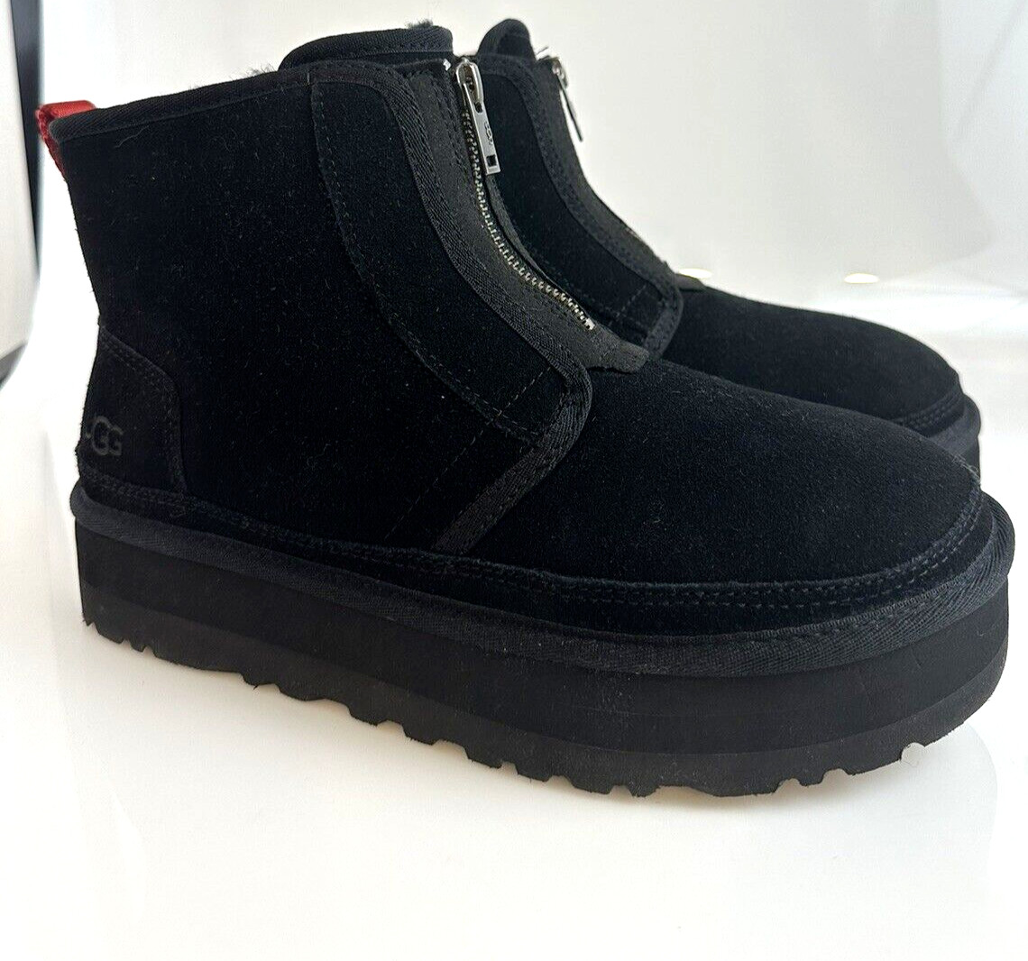 UGG Women's Neumel Zip Platform Boots US 7 Black Suede NIB image 9