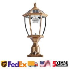20'' Solar Lamp Post Light Outdoor Gold Pillar Dusk To Dawn With Remote Control