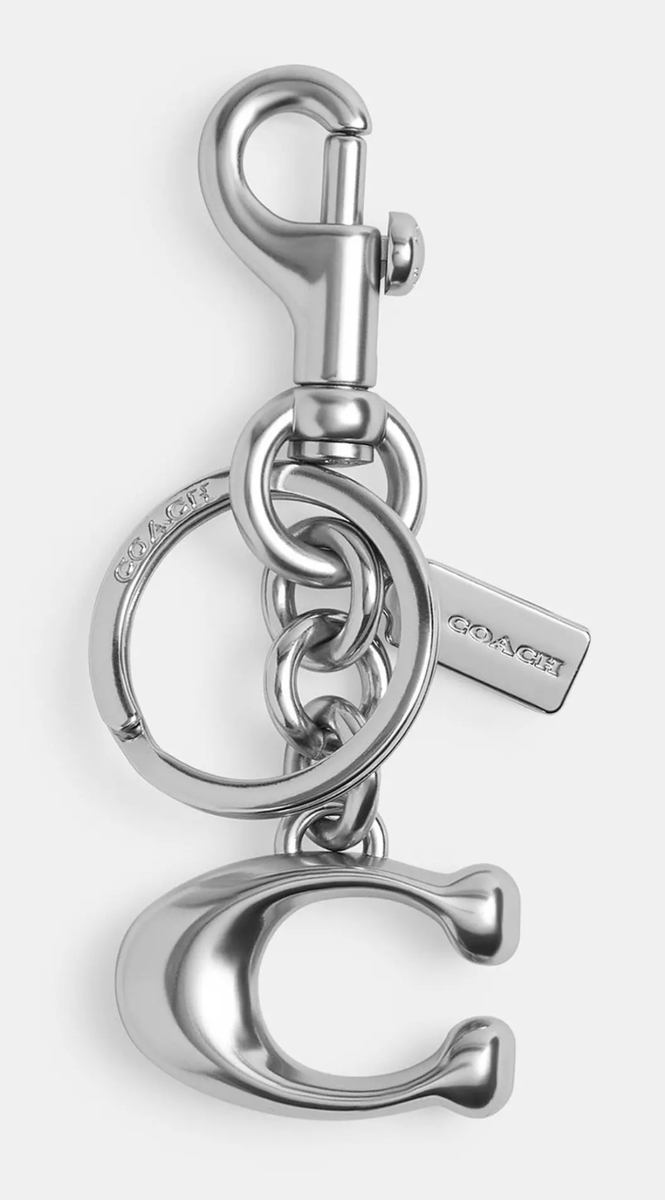 NWT Coach Solid Signature C Bag Charm Keychain Key Fob 1635 silver