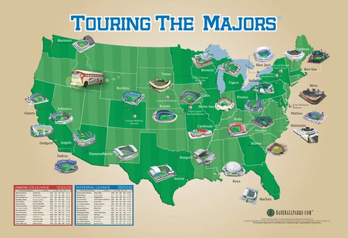 BASEBALL STADIUMS MAP OF USA Touring the Majors MLB Ballparks 24x36 POSTER