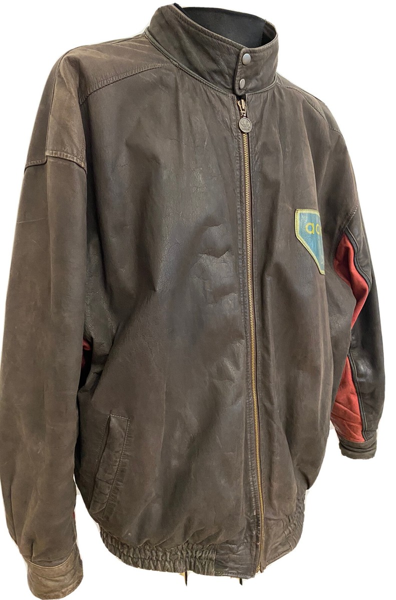 Vtg 80s Adidas Squad 204 1943 Airborne Leather Jacket XXL Flight