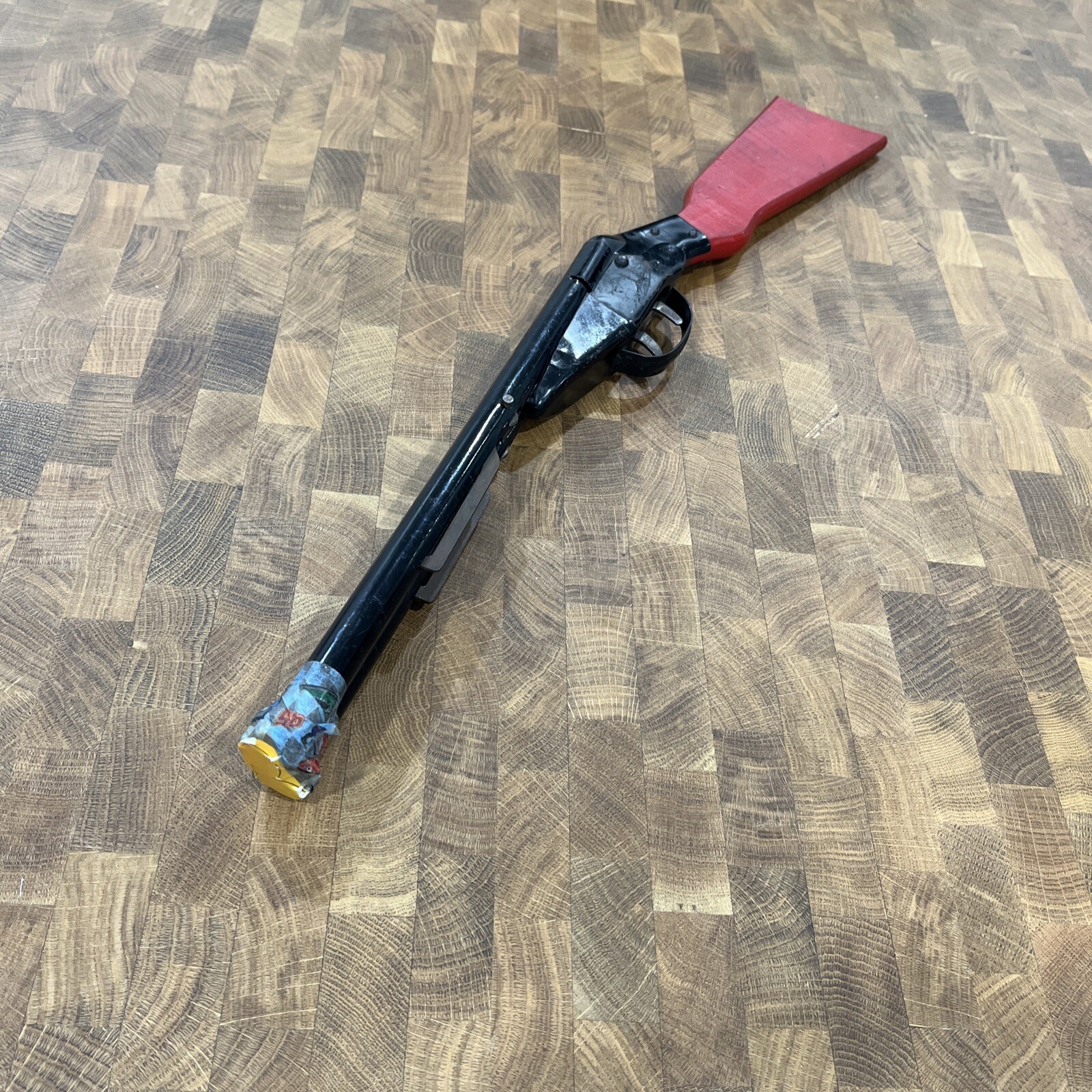 Vintage Wyandotte All Metal Toy Double Barrel Shotgun with Red Wooden Handle