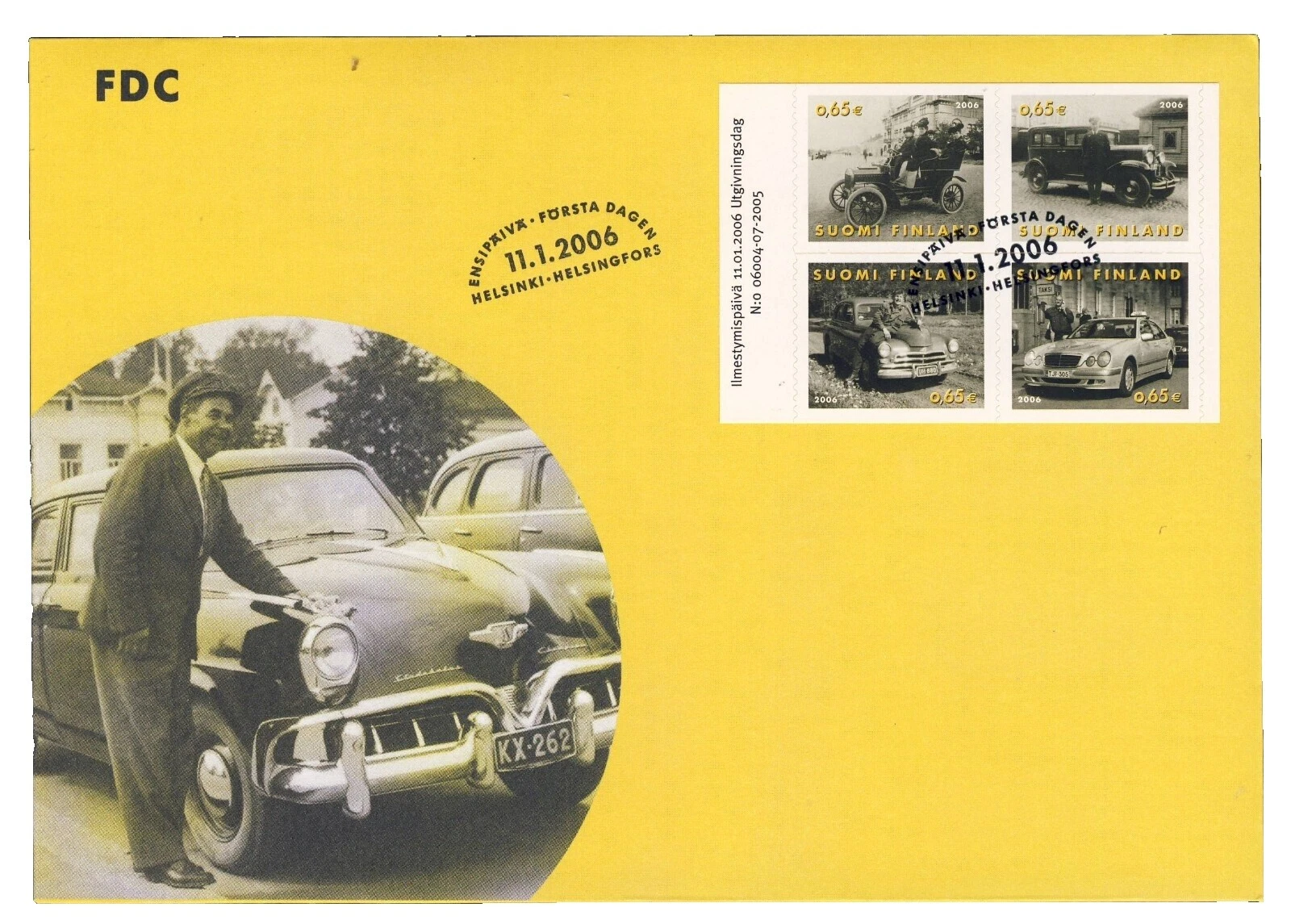 Coches sobre de Primer Día Sellos finlandés