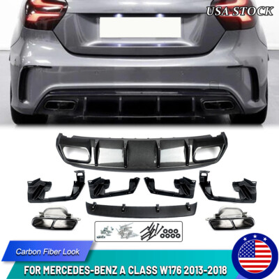 Rear Diffuser Lip For Mercedes A-Class W176 A200 A220 A250 2013-2018 Carbon Look