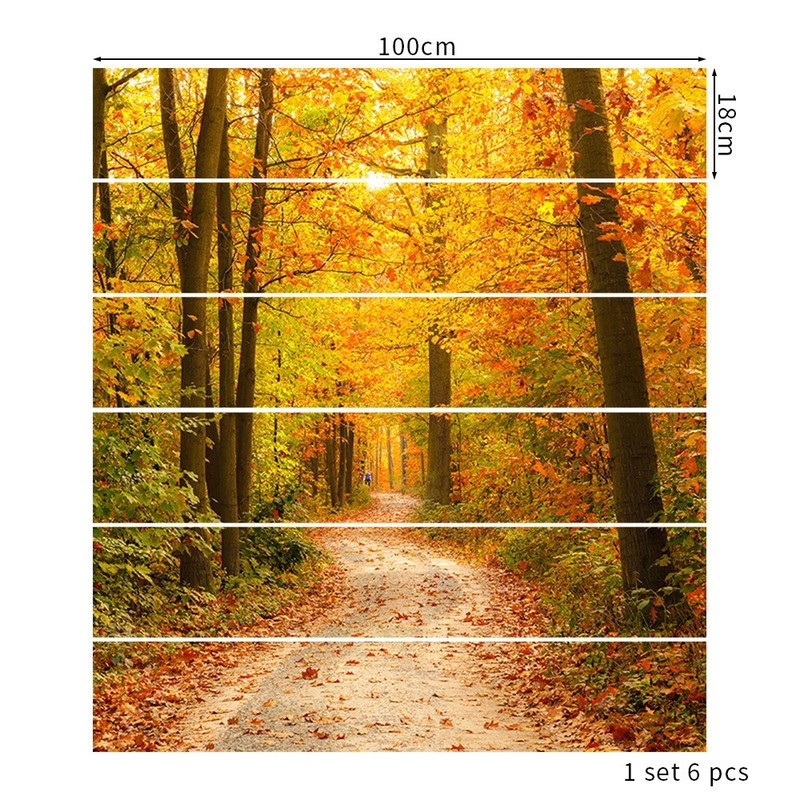 3D Fall Forest Staircase Sticker Self-adhesive Decal Mural DIY Wallpaper