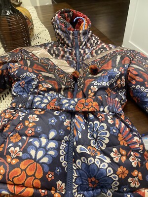 Farm Rio Pineapple Flowers Reversible Puffer In Blue Multi New