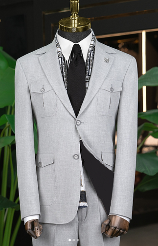Grey Men's Safari Jacket Outdoot Hunting Casual Menstyle 2Pcs Workwear Suits - Picture 3 of 16