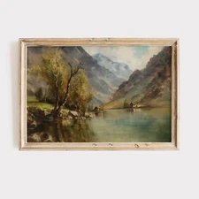 Vintage Lake - Instant Download Printable Wall Art Antique Painting