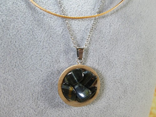 Handmade Blue Tiger's Eye Nugget Pendant w/ Silver Plated Rolo Chain 18" + / N - Picture 3 of 12