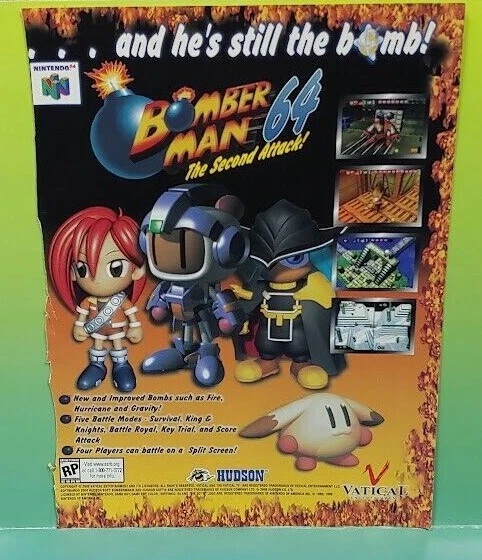Bomberman 64 Second Attack N64 64 Nintendo Original Advertisement Ad New