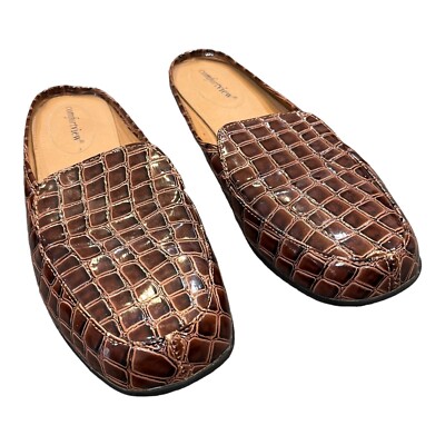 Comfortview Estelle Brown Women's Slip On Faux Crocodile Flat