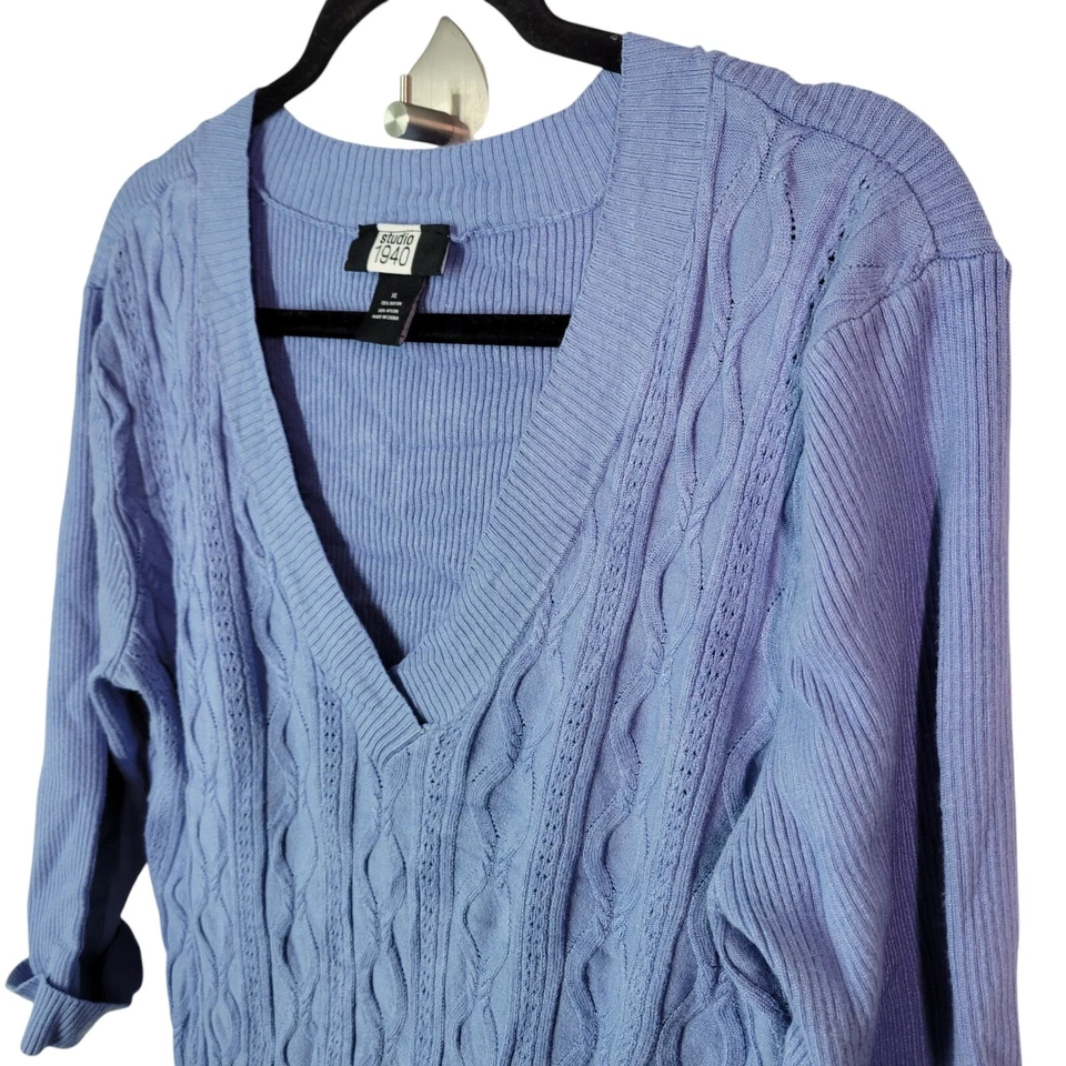 Sudadera Studio 1940 para mujer talla XL azul lisa manga 3/4 acanalada tejida Foto 3 de 4