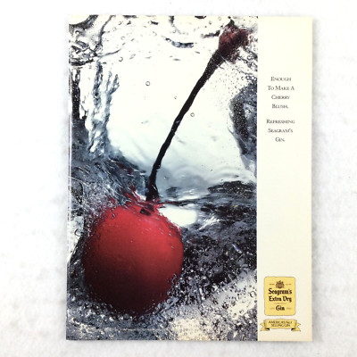 Seagram's Gin 80s Vintage PRINT AD Enough To Make A Cherry Blush UP CLOSE