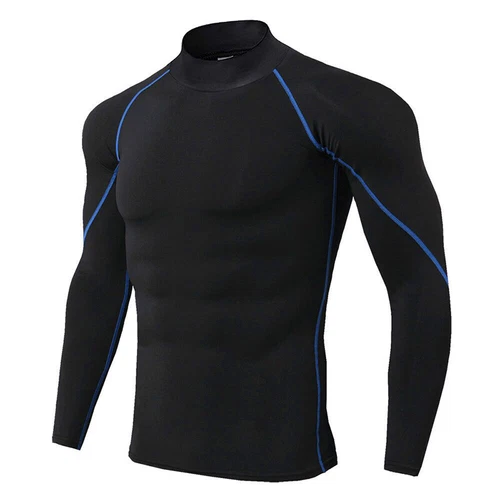 Herren Rollkragen Kompression Basisschicht Oberteil Fitness Tights Sport Langarmshirt - Bild 15 von 26