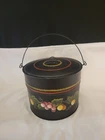 Vintage Hand Painted Toleware Tin Bucket With Lid Signed & Dated 1987