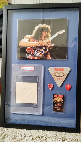 Custom Framed RARE Eddie Van Halen PSA DNA Signed (1986) Backstage Pass/Picks