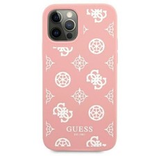 Custodia Guess iPhone 12 Pro Max cover silicone fodera interna logo peonia rosa