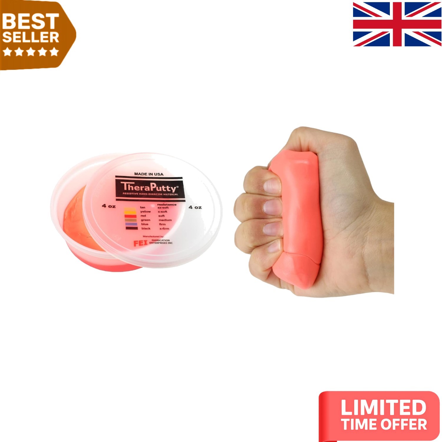 Hygienic Therapeutic Putty, 4 oz Red - Perfect for Physiotherapy Practices