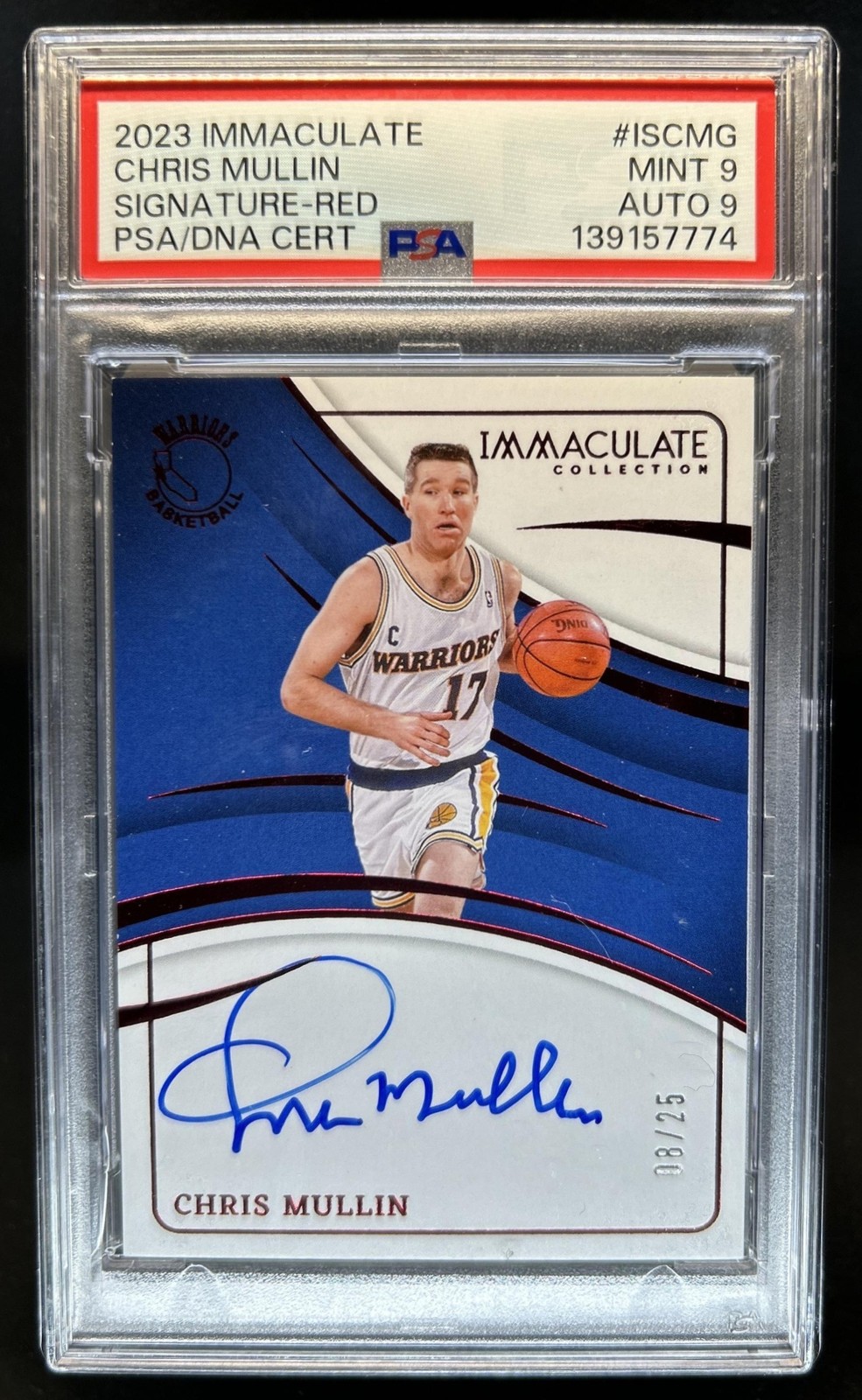 2023-24 Panini Immaculate Chris Mullin Signatures Red Auto #/25 Warriors PSA 9 view 1