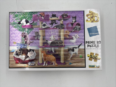 3D Climbing Cats 500 Piece Jigsaw Puzzle 24x18 Inch Open Box New
