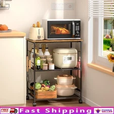 3-Tier Rolling Cart W/ Lockable Wheels Microwave Stand Kitchen Storage Shelf New