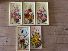 Vintage Impasto Floral Oil Paintings — Set of 5 | Palette Knife Textured Bouquet