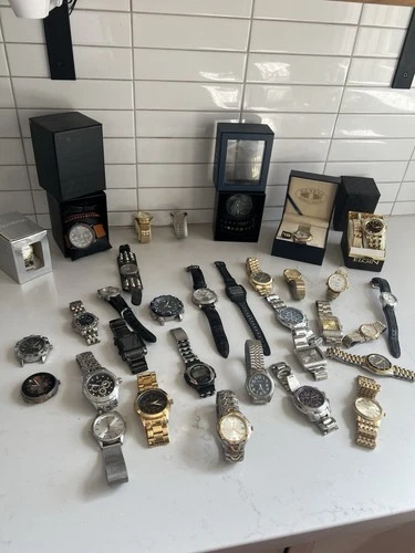 30+ Mens Watch Lot Modern & Vintage Elgin Geneva Guess PDT  (Parts/Repair)