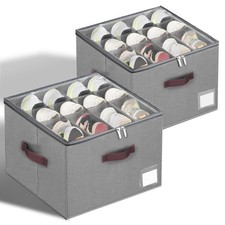 2 Pack Grey Large Shoe Box, Fits 12-16 Pairs, Clear Lids, Handles, Organizer