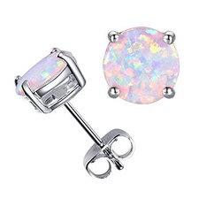 Multi Colors fire Opal Stud Earrings Birthstone Earrings For Women 8mm 04 White