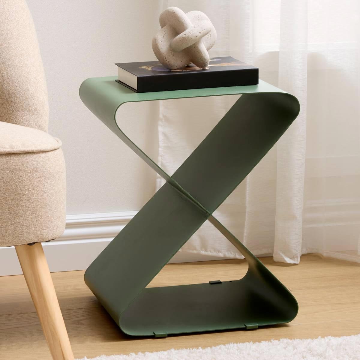 Table d'appoint Elder en métal vert olive pour coin lecture