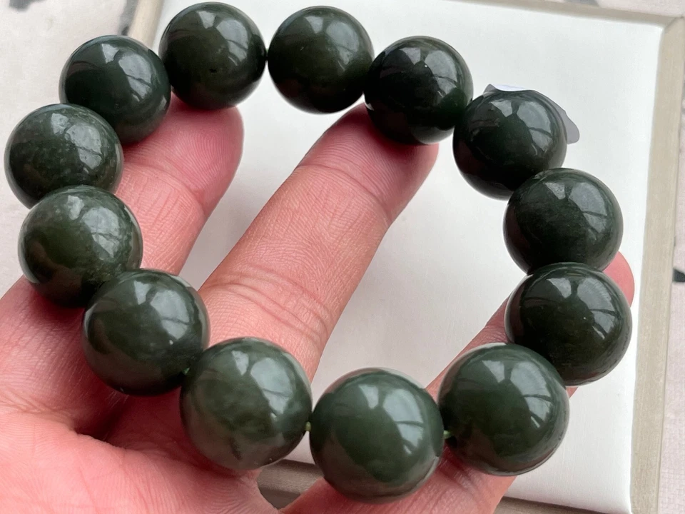Certified natural Hotan Jade 16mm round bead bracelet lucky Nephrite 凤凰玉 2228 — 第 4/4 张图片