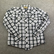 Wrangler Retro Shirt Mens Large Gray Plaid Long Sleeve Western Snap Pockets