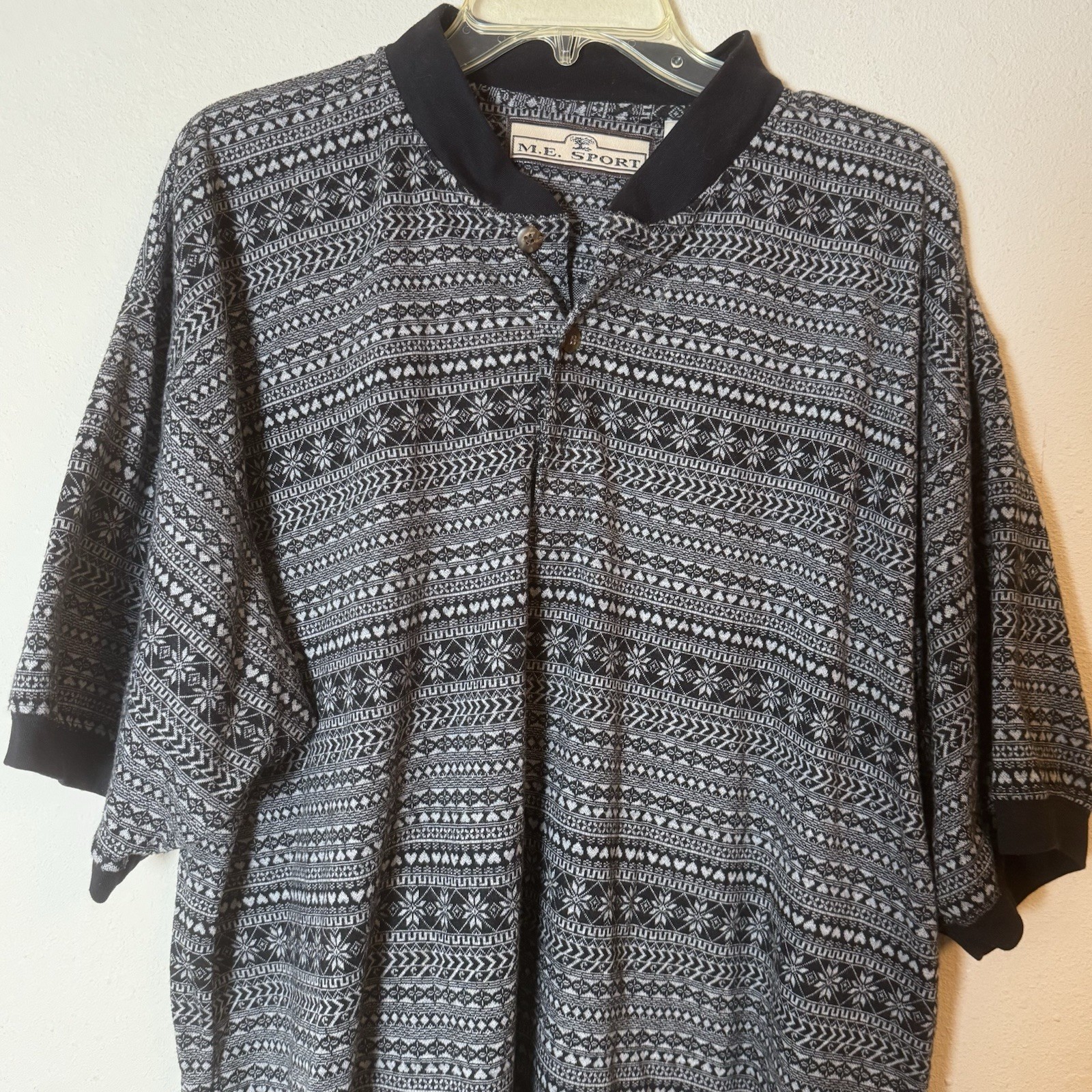 Vintage M.E. Sport Polo Shirt Mens XL Black Gray Patterned Y2K Golf Casual