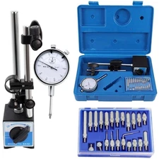 Precision Dial Indicator with Magnetic Base Holder Fine Adjustable Long 0-1" Sx