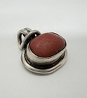 Old Pawn Vintage Native American Sterling Silver Coral Chunky Pendant — photo 3