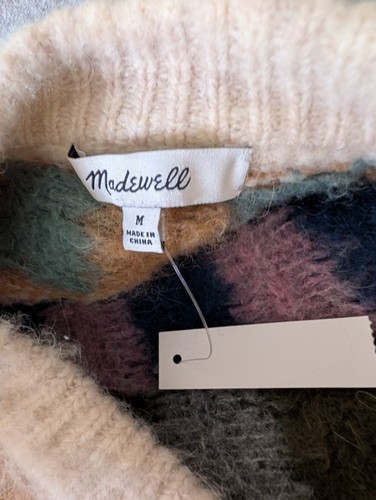 Madewell Fair Isle Sweater NWT Womens M Brushed Checkerboard Fuzzy Oversized - Picture 4 of 10