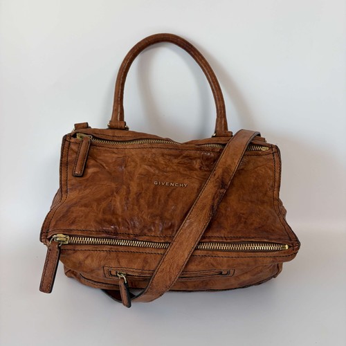 Authentic Givenchy Pandora 2Way Distressed Leather Shoulder Bag Brown