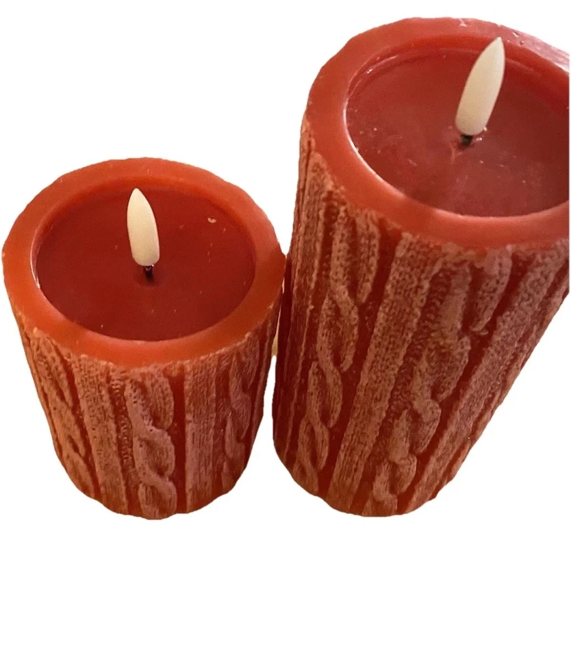 NUEVO Dos velas de pilar temporizador LED de cera tejida roja (1 - 3"x4" + 1 - 3"x6") de Ashland Foto 2 de 4