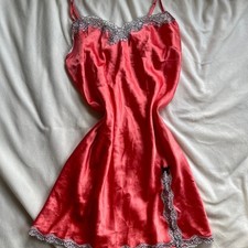 Victoria Secret Coral Satin-Feel Slip Dress with Lace Details