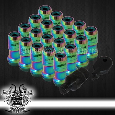 M12X1.5 Track Drift Drag Long Extended Steel Lug Nuts Set Neo Chrome Green